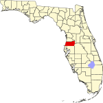 Map of Florida highlighting Pasco County